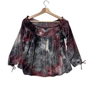 American Eagle Crushed Velvet Tie Dye Off Shoulder Top Sz L Boho Y2K Indie